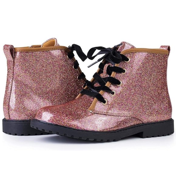 Fitory Other - FITORY Kids Girls Brown Gypsophila Glitter Side Zipper Lace Up Ankle Boots US-12